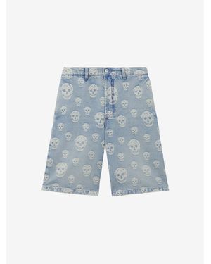 McQueen Skull Jacquard Denim Shorts - Blue