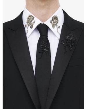 McQueen Jet Rose Embroidered Tie - Black