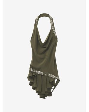 McQueen Floral Embroidery Asymmetric Top - Green