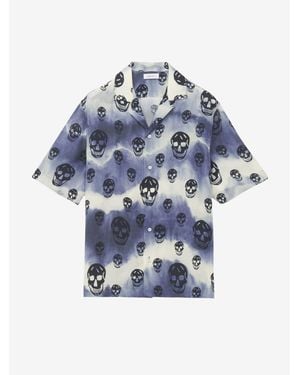McQueen Tie-Dye Skull Hawaiian Shirt - Blue