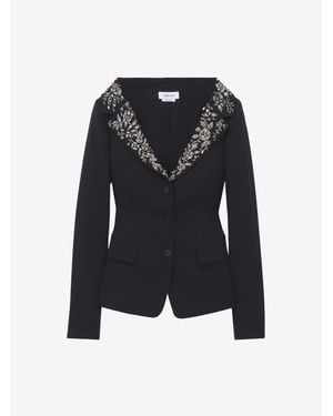 McQueen Embroidered Off-The-Shoulder Harness Jacket - Black