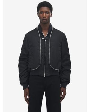 McQueen Zip Detail Cropped Bomber Jacket - Blue