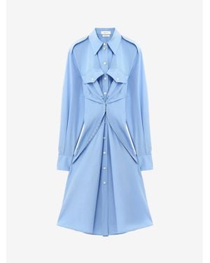 McQueen Gathered Shirt Dress - Blue