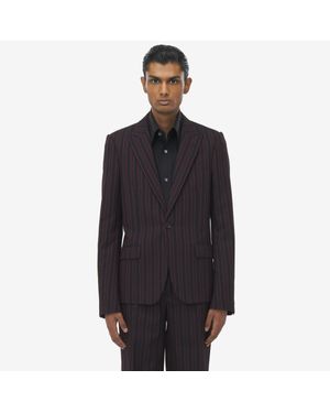 McQueen シャドウ ストライプ シングルブレストジャケット - ブラック