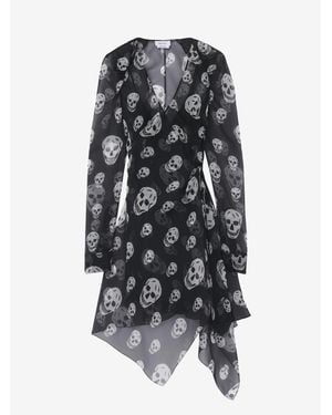 McQueen Silk Skull Print Wrap Dress - Multicolour