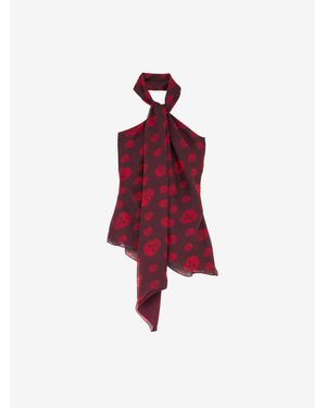 McQueen Skull Halterneck Silk Top - Red