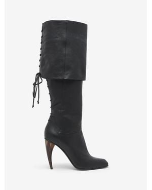 McQueen Horn Heel Knee-High Boot - Black
