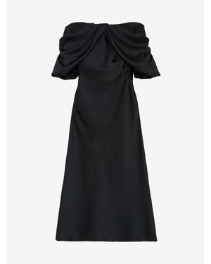 McQueen Off-The-Shoulder Draped Evening Dress - Black