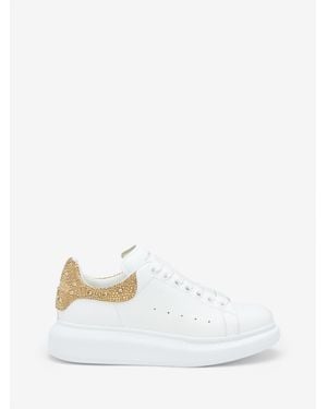 McQueen Leather Trainers With Embellished Suede Heel - White