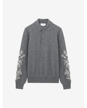 McQueen Floral Embroidery Polo Shirt - Grey