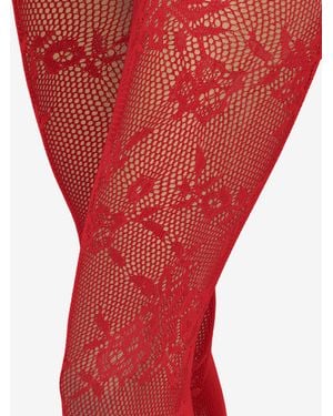 McQueen Floral Lace Tights - Red