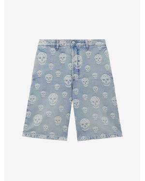 McQueen Skull Jacquard Denim Shorts - Blue