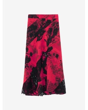 McQueen Floral Slashed Midi Skirt - Red