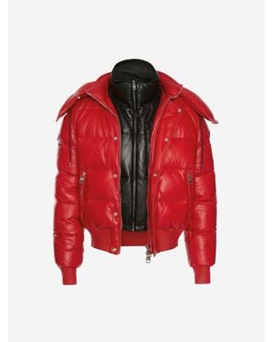 McQueen Down-filled Lambskin Leather Puffer Jacket - Red