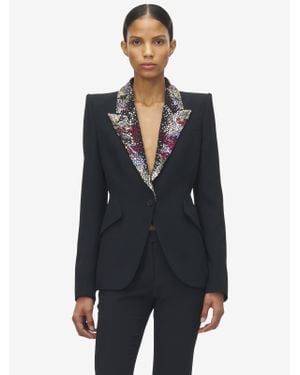 McQueen Embroidered Lapel Jacket - Blue
