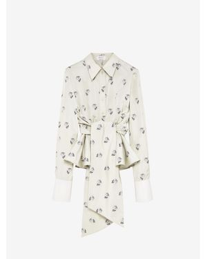 McQueen Taffeta Rose Jacquard Self-Tie Shirt - White