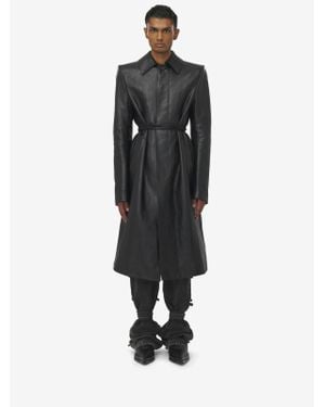 McQueen Stacked Shoulder Leather Raincoat​ - Black