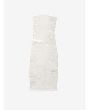 McQueen Slashed Denim Strapless Dress - White