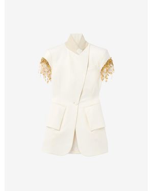 McQueen Leaves And Crystal Embroidery Short-Sleeved Jacket - Natural