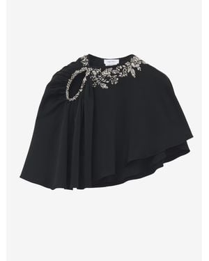 McQueen Floral Embroidery Asymmetric Cape - Black