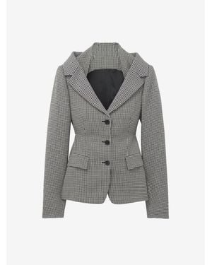 McQueen Gingham Check Off-The-Shoulder Harness Jacket - Grey