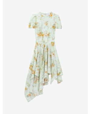 McQueen Silk Floral Print Dress - White