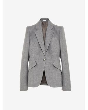 McQueen Wool Pinstripe Single-Breasted Jacket - Grey
