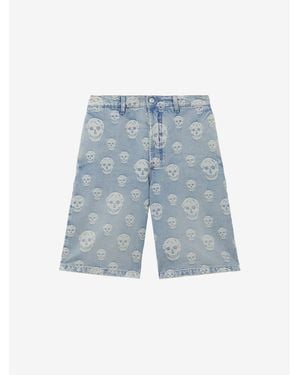 McQueen Skull Jacquard Denim Shorts - Blue
