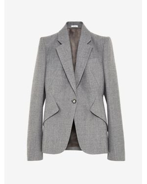 McQueen Wool Pinstripe Single-Breasted Jacket - Grey