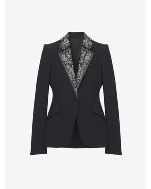 McQueen Embroidered Lapel Single-Breasted Jacket - Black