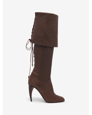 McQueen Horn Heel Knee-High Boot - Brown