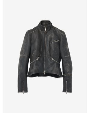 McQueen Brushed Leather Cropped Jacket - Black