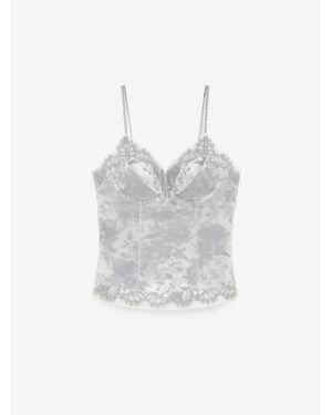 McQueen Floral Lace Organza Top - White