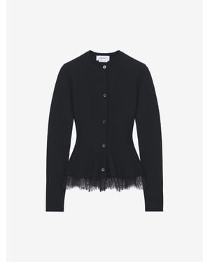 McQueen Lace Trim Peplum Cardigan - Blue