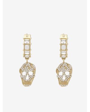 McQueen Pavé Skull Hoop Earrings - White