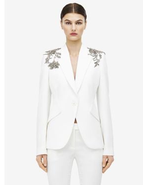 McQueen White Silver Tattoo Peak Shoulder Jacket