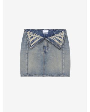 McQueen Metallic Frogging Fold Over Mini Skirt - Blue