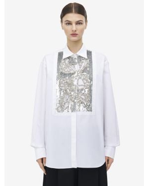 McQueen Crystal Stencil Embroidery Shirt - White