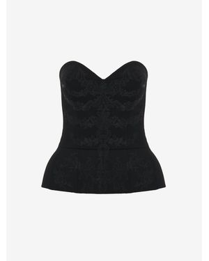 McQueen Lace Ribcage Embroidery Corset Top - Black