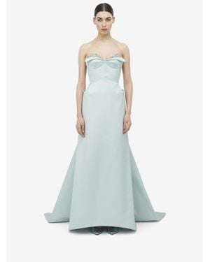 McQueen Crystal Embroidery Strapless Evening Dress - Blue