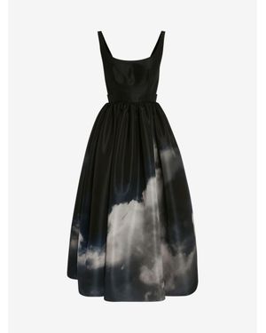 McQueen Storm Print Open Back Midi Dress - Blue