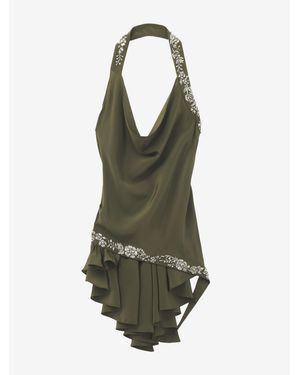 McQueen Floral Embroidery Asymmetric Top - Green