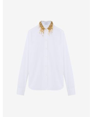 McQueen Leaves And Crystal Embroidery Shirt - White