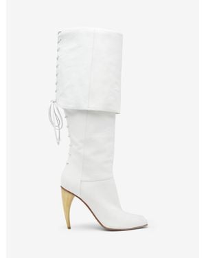 McQueen Horn Heel Knee-High Boot - White