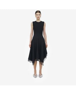 McQueen レース ディテール アシンメトリックドレス - ブラック