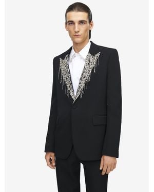 McQueen Crystal Embroidery Single-Breasted Jacket - Blue