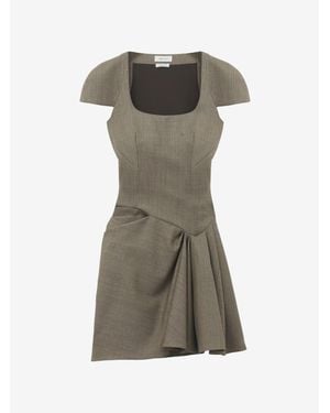 McQueen Asymmetric Gathered Mini Dress - Grey