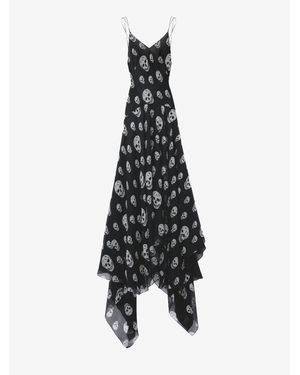 McQueen Silk Skull Print Evening Dress - White