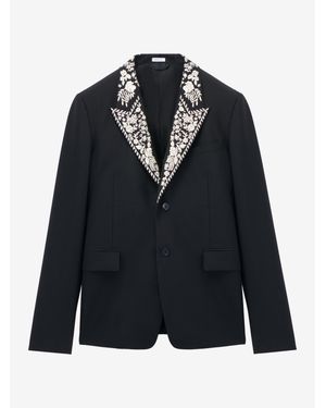 McQueen Floral Embroidery Double-Breasted Jacket - Black