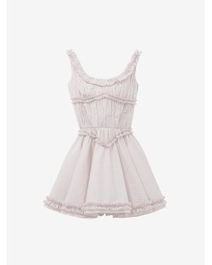 McQueen Pleated Ruffle Pinstripe Mini Dress - Pink